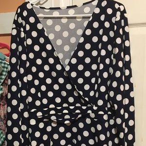 Polka dot slip hem surplice blouse